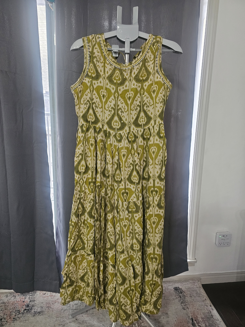 Green Patterned Sleeveless Maxi Dress Size 44